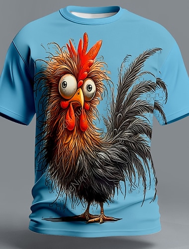  Herren Tiermotiv Küken Lustig T Shirt Kurzarm T-Shirt 3D-Druck Rundhalsausschnitt Hemd Übertrieben Designer Party Ferien Blau Schwarz Orange Sommer Frühling Bekleidung S M L XL XXL XXXL