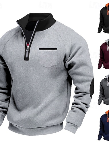  Herre Genser Kvart glidelås genser Svart Vin Navyblå lysegrå Mørkegrå Halv glidelås Fargeblokk Lomme Avslappet Daglig Sport & Utendørs Polyester Gatemote Grunnleggende Fritid Høst Vinter Klær Gensere
