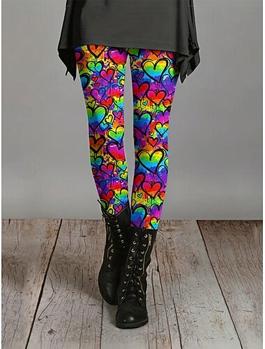  Mulheres Leggings Leggings aconchegantes Férias Casual Comprimento total Cintura AltaPantsDia dos Namorados Coração Gráfico Estampado Conforto Confortável Com Stretch Casual Diário Férias Arco-Íris