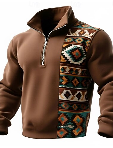  Homens Geométrica Xadrez Tribal Moletom Esportes Moda Casual Com Zíper Casa Streetwear Trabalho Festa Azul Roxo Marron Verde Outono Todas as Estações Designer S M L XL XXL XXXL