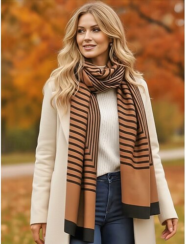  damessjaal van katoen-linnen met strepen – zacht, lichtgewicht materiaal, verkrijgbaar in meerdere kleuren, perfect voor casual en winteroutfits