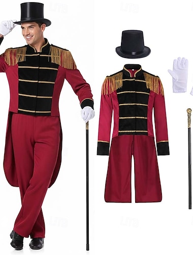  Costume élégant Veste de cirque Monsieur Loyal Rétro Vintage Victorienne Style militaire Adulte Homme Noël Halloween Carnaval Soirée Performance Mascarade Se déguiser