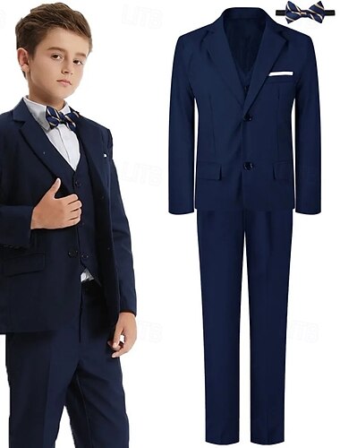  4-delig ringdragerpak jongens kinderpak blazer & vest  & broek  &stropdas jongens formeel pak casual outdoor feest mode coole basic effen kleur zak knopen zwart bordeauxrood marineblauw polyester