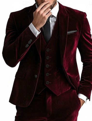  Herren Smokings Partyanzüge Lässig Hochzeit Gelb Burgunderrot Winter Anzug Steigendes Revers Formell Einfarbig Figurbetonter Schnitt 3-teilig Einreiher - 1 Knopf
