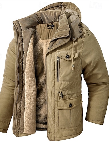  Herren Wintermantel Fleecejacke Freizeitjacke Lässig Täglich Thermowarm Tasche Vollreißverschluss Herbst Winter Einfach Streetwear Täglich Mit Kapuze Regulär Blau Schwarz Braun Khaki Armeegrün Jacken