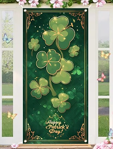  St. Patricks Day Poster Türabdeckung Banner für den Außenbereich Kleeblatt Niedlich 3D Party Wohnheim Jugendzimmer Studentenwohnheim Jungs, Männerhöhle, Studentenwohnheim Hintergründe aufnehmen