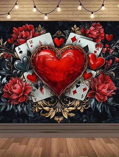  Dia dos Namorados tapeçaria Banners Cobertor Rose Amor Coração Poker Estilo bonito Romântico 3D De Festa Sala de estar Fundos de fotografia Decoração para Pedido de Casamento Decoração de casa