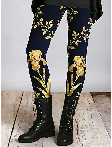  Mujer Polainas Leggings cómodos Vacaciones Casual Longitud total Alta cintura Floral Graphic Estampado Comodidad Cómodo Alta elasticidad Casual Diario Vacaciones Amarillo Primavera Otoño Ajustado