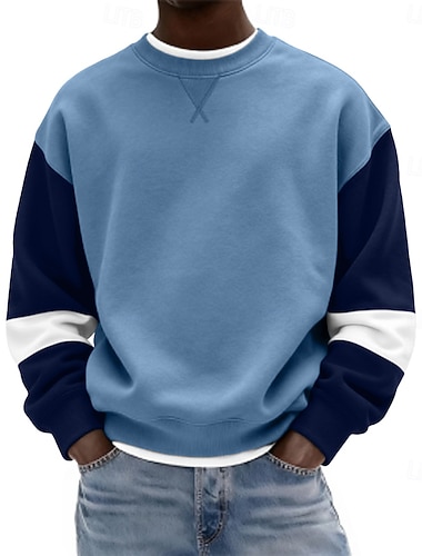  Herre Genser Genser med hette for genser Blå Crew-hals عادي Lapper Fargeblokk Avslappet Daglig Sport & Utendørs Gatemote Kul Sportsklær Vår & Vinter Klær Gensere Gensere Langermet