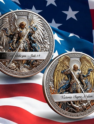  Erkeengelen St. Mikael – minnemynt om «seier over ondskap», kristen religiøs samlermynt, bønnemynt for erkeengelen Mikael, trosminnesouvenir for troende