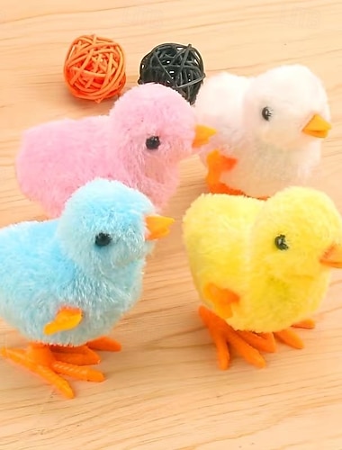  Conjunto de 4 pintinhos de Páscoa que se movem - pintinhos de plástico interativos que andam com mecanismo de corda, pintinhos realistas para gatinhos. &gatos adequados para raças &tamanhos