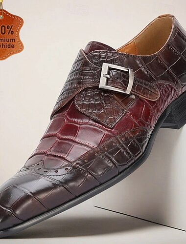  Herreloafers i skinn med krokodillemønster, elegant spennedesign, premium formelle sko for forretnings- og spesielle anledninger