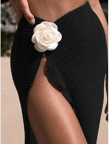  Damen Cover Up Badeanzug Rock Urlaub Strandbekleidung Einfarbig Ärmellose Bademode