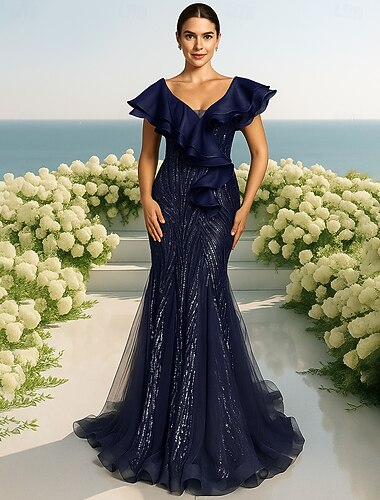  A-Line שמלת פרומ באורך רצפה שמלת מסיבה שמלת קוקטייל שמלת אם הכלה ללא שרוולים צוואר V אלגנטית וינטג' מפוארת רשמית ערב עם פנינים קפלים