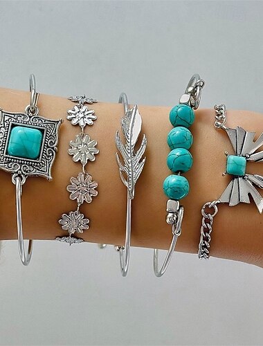  Samba Accessories Boho Vintage Zilver Tinten Turquoise Armbanden voor Vrouwen Performance Kostuum