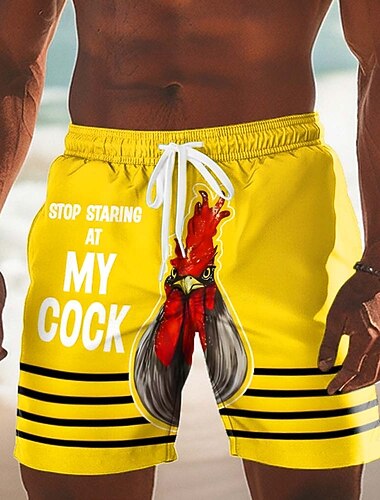 Herr Djur Kyckling Rolig Slang Badshorts Boardshorts Medium Midja Rolig Hawaiisk Strandsemester Sidfickor Mesh foder Elastisk dragsko i midjan Designer Kläder