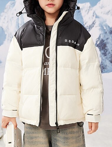  Kinderen Voor meisjes Donsjack Pufferjack Kleurenblok Sport Zak Houd Warm Windbestendig: Buiten jas bovenkleding 4-12 jaar Winter Zwart Blozend Roze Rood