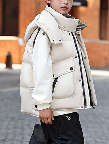  Kinderen Uniseks Vest jas bovenkleding Effen Kleur Mouwloos Houd Warm jas Buiten Modieus Dagelijks Wit Khaki Herfst Winter 4 jaar +