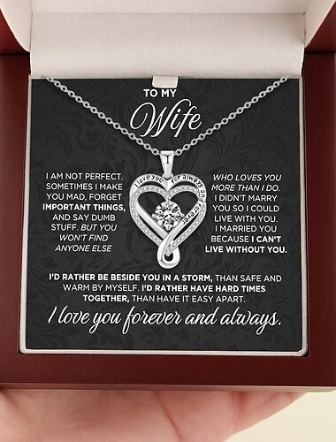  Colar "Para minha esposa", colar de aço inoxidável para mulheres, caixa de presente de madeira, ideal para o Dia das Mães, Dia dos Namorados, aniversário de casamento, pingente multicamadas com