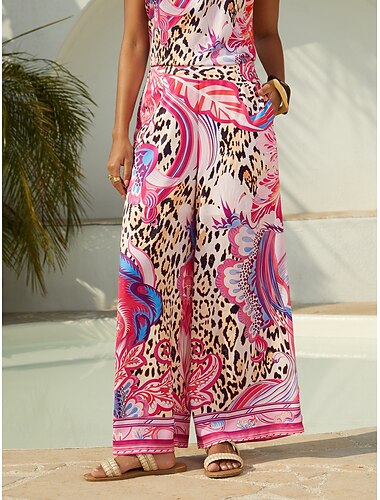  blush&beast zijdezachte satijnen roze paisley broek