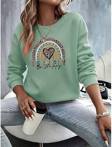  Damen Pullover Sweatshirt Herz Grafik Lässig Langarm Rundhalsausschnitt Normale Oberteile Lässig Straße Alltagskleidung Orange Grün Frühling Herbst Winter