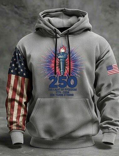  Amerika's 250e verjaardag Voor heren Trui met capuchon Pullover Hoodie Zwart Marineblauw Leger Groen Donkergrijs 3D-afdrukken Winter Lente & Herfst Ontwerper S M L XL 2XL 3XL