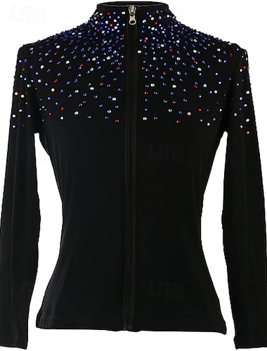  Fleecejakke til skøyteløp Dame Jente Skøyteløp Jakke Topper Svart Rosa Lilla Elastisk Trening Konkurranse Skøyteklær Hold Varm Krystall / Rhinstein Langermet Skøyting Kunstløp