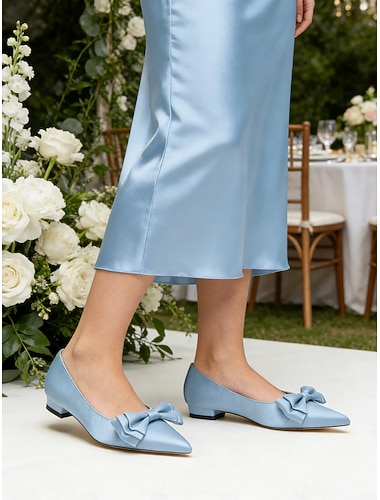  Dámské Svatební obuv Bez podpatku Párty Mašle Nízký podpatek Palec do špičky Elegantní Satén Černá Bílá Křišťálový