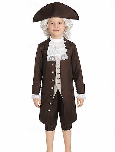  250e anniversaire des États-Unis Rococo Baroque Tenues Manches longues George Washington Epoque Coloniale Guerre d'indépendance américaine Déguisement Garçons Carnaval Jour de l'indépendance 4 juillet