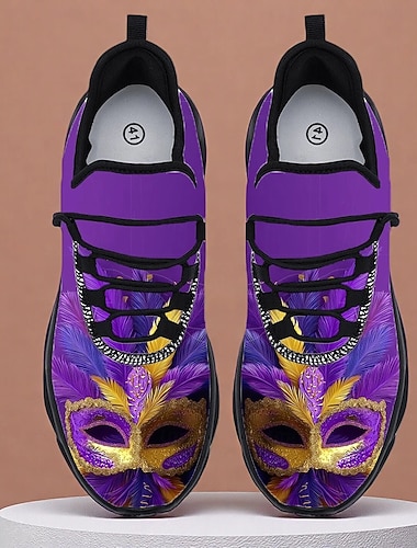  Herren Mardi Gras Bunte Karneval Masken-Druck Sneaker – Bunte vom Karneval inspirierte Designs Bequeme Laufschuhe für festliche Anlässe