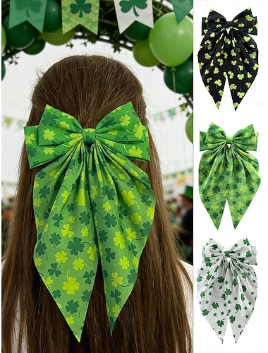  סט של 3 קליפסים לשיער בסגנון תלתן ליום פטריק הקדוש לנשים, סיכות שיער ירוקות גדולות בצבע אירי, אביזרי שיער חגיגיים לשיער תלתן מזל לנשים &בנות, מושלמות למצעדי יום פטריק הקדוש, מסיבות
