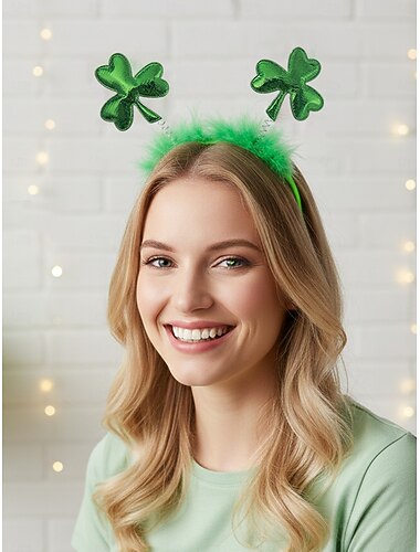  St. Patrick's Day klavertje vier haarband - groene glitter klavertje vier haarband met veertje voor kinderen &volwassenen, Iers festival kostuum feest accessoire
