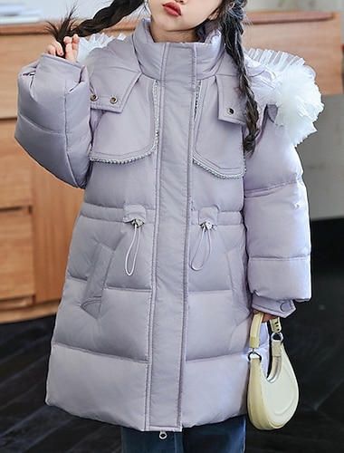 Bambini Ragazze Giacca in piuma Giacca Imbottita Tinta unica Sport Tasca Tenere al caldo Antivento All'aperto Cappotto Capispalla 4-12 Anni Inverno Bianco Rosa Viola