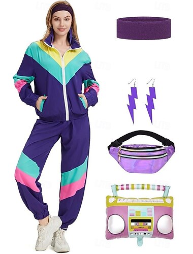  Retro Antiguo Años 80 Hip hop Accesorios bolsa Conjunto de accesorios con accesorios Larga Disco Disfraz Mujer Disfraz de carnaval Víspera de Todos los Santos Carnaval Año Nuevo Desfile del orgullo