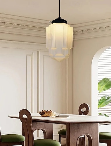  Suspension LED petite/grande, style vintage, en verre blanc, forme géométrique, 1 lumière blanc chaud, 110-240 V