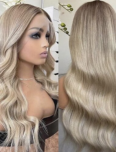  Aidot hiukset 13x4 pitsiä edessä Peruukki Sivuosa Burmalainen Runsaat laineet Löysät aaltoilevat Kulta Monivärinen Peruukki 150% Hiusten tiheys ja vauvan hiukset liimattoman Pre-Plucked