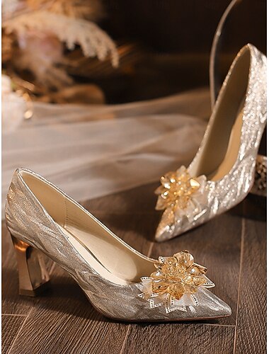  Elegante pumps met blokhak en bloemenversiering voor dames, comfortabele formele schoenen voor de moeder van de bruid bij kerkelijke bruiloften.