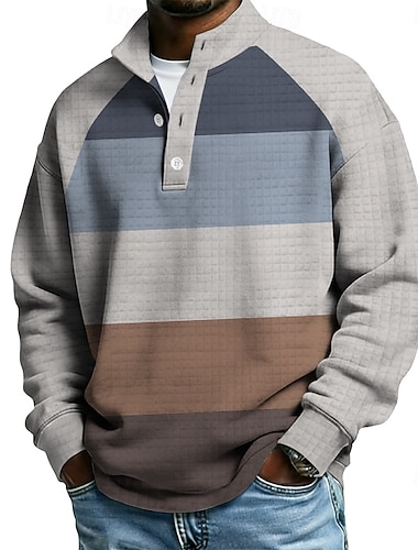  Herre Ruter Fargegradering Vaffelstruktur Genser Mote Daglig Fritid Høyhalset Hjem utendørs Gateklær Kontor Blå Grønn Grå Knapper Høst Vinter Designer S M L XL XXL XXXL