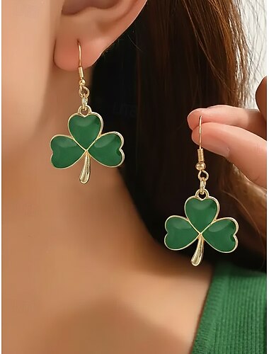  St. Patrick's Day Ohrhänger für Damen, grünes Kleeblatt- und Koboldhut-Design, Ohrringe aus Metalllegierung, festlicher Schmuck für irische Feiertage für Damen