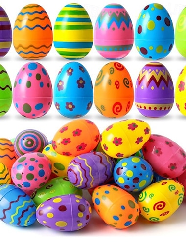  24/48 st 2,3" påskägg med dinosauriemönster, tomma plastägg, fyllbara färgglada, ljusa äggskal, bulkar för påskjakt, fyllningsgodis, festgåvor, korgfyllning, klassrumspristillbehör