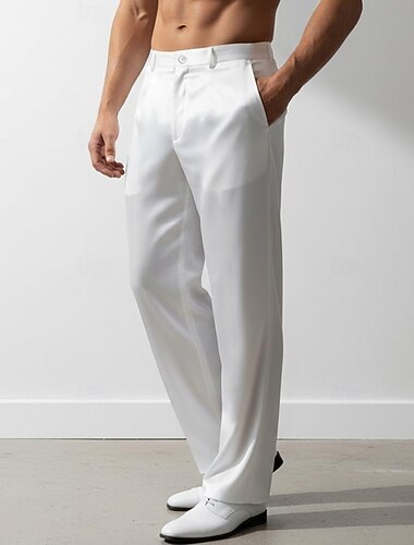 Herren Satinhosen Hose Anzughose Seidenartig Tasche Gerader Schnitt Einfach Atmungsaktiv Volle Länge Geschäft Party Hochzeit Mode Streetwear Schwarz Weiß Unelastisch