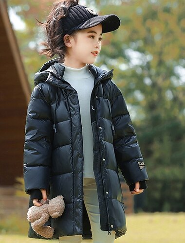  Kinderen Voor meisjes Donsjack Pufferjack Effen Kleur Sport Zak Houd Warm Windbestendig: Buiten jas bovenkleding 5-12 jaar Winter Zwart Koffie
