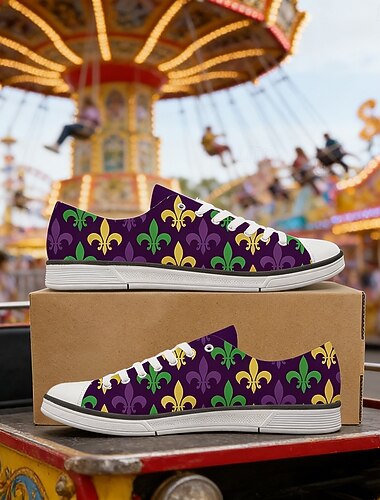  Vrouwen Mardi Gras Confetti Print Veterschoenen Van Canvas - Stijlvolle Comfort Casual Schoenen voor Carnavalsparades Attractieparkuitjes Straatvieringen  Zomer Dagelijkse Uitjes