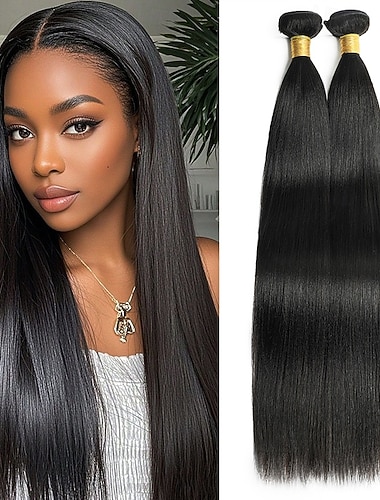  Braziliaans mensenhaar 1b # natuurlijke zwarte kleur x-yaki steil mensenhaar 2 bundels 10-28 inch