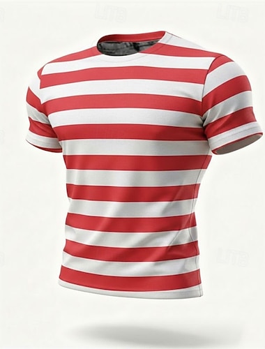  Herren-T-Shirt mit Festivalstreifenmuster – lässiges Karnevals-Party-Shirt