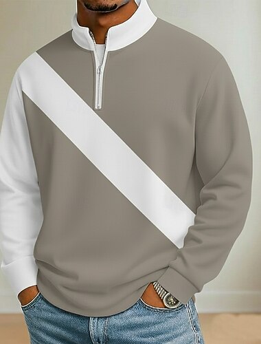  Ανδρικά Συνδυασμός Χρωμάτων Γεωμτερικό Μπλουζάκια πόλο Μακρυμάνικο Όρθιος γιακάς Καθημερινό Διακοπές Ένδυση γυμναστικής και άθλησης Καθημερινά 3D εκτύπωση Άνοιξη Φθινόπωρο Θαλασσί Μαύρο Καφέ