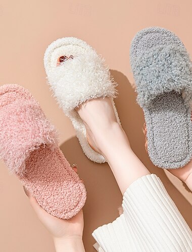  myke bomullstøfler for kvinner høst vinter åpen tå innendørs hjem myke pelskledde tøfler koselige varme fottøy