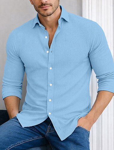  Hombre Camisa Camisa de Pana Abotonar la camisa Azul Piscina Negro Blanco Azul Marino Verde Trébol Manga Larga Plano Cuello Vuelto Casual Diario Abotonar Ropa Moda Ropa de calle Clásico Casual