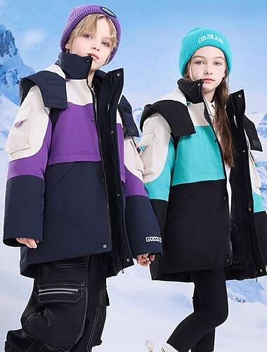  Kinderen Voor meisjes Donsjack Outdoorjas 3 in 1 jas Dons Pufferjack Kleurenblok Modieus WATERDICHT Houd Warm Windbestendig: School jas bovenkleding 6 jaar + Winter Rood Paars Groen