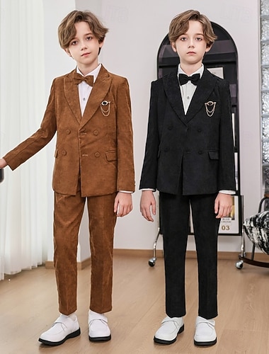  5-delad ringbärarkostym pojkar barnkavaj &byxor &skjortor &slips pojkkostym casual utomhus fest mode cool grundläggande enfärgad fickknappar svart vinröd polyester